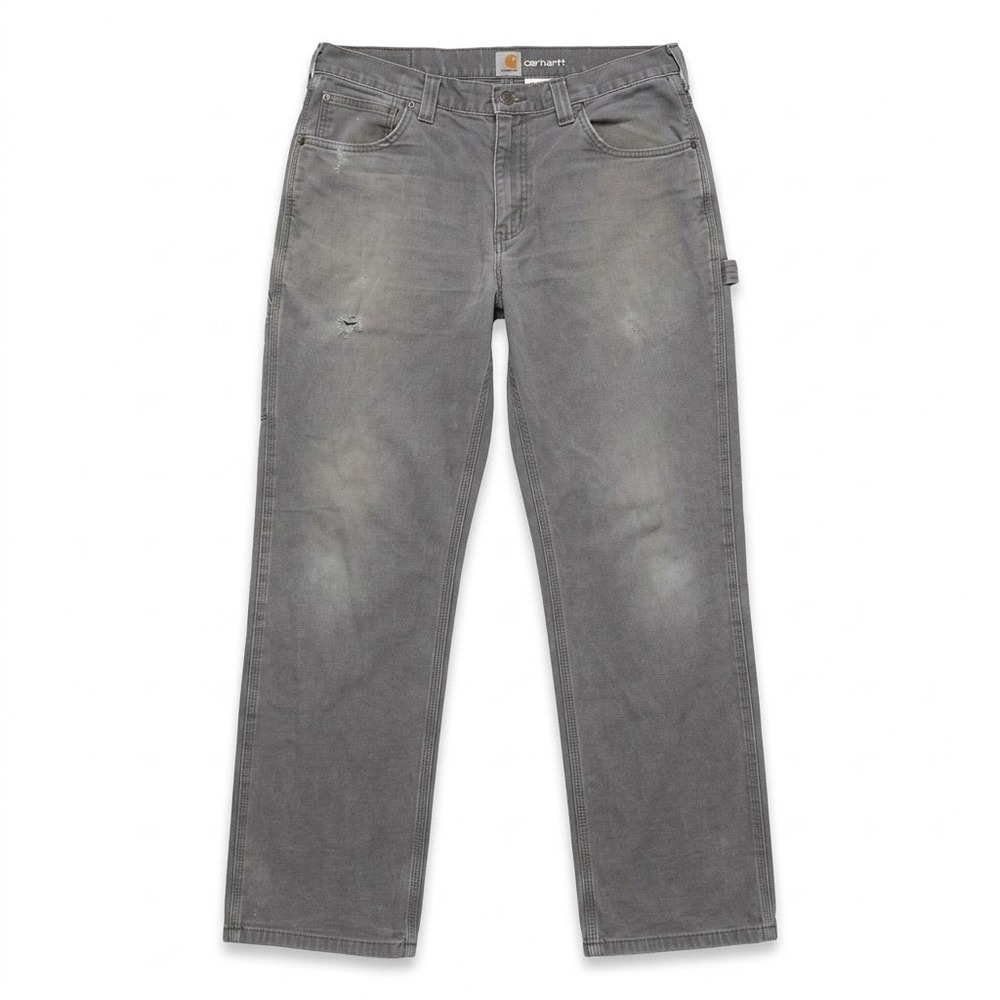 Carhartt 102517 Mens Rugged Flex Canvas Dungaree Pants Gray 32x30 Distressed